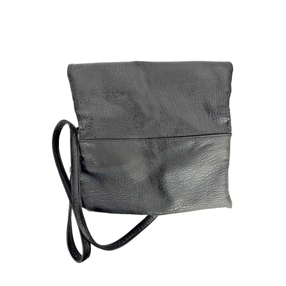 Street Level Black Faux Leather Crossbody Bag Foldover Flap Gold Hardware Purse